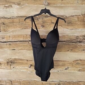 Dr. Rey Shapewear Black Plunge Wire Free Push-Up Bodysuit Size 40DD